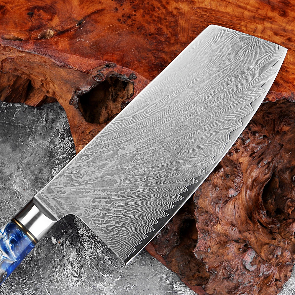 XITUO 7-Inch Damascus Steel Cleaver Knife – Kitchen Butcher Damascus Cleaver Knife Axl
