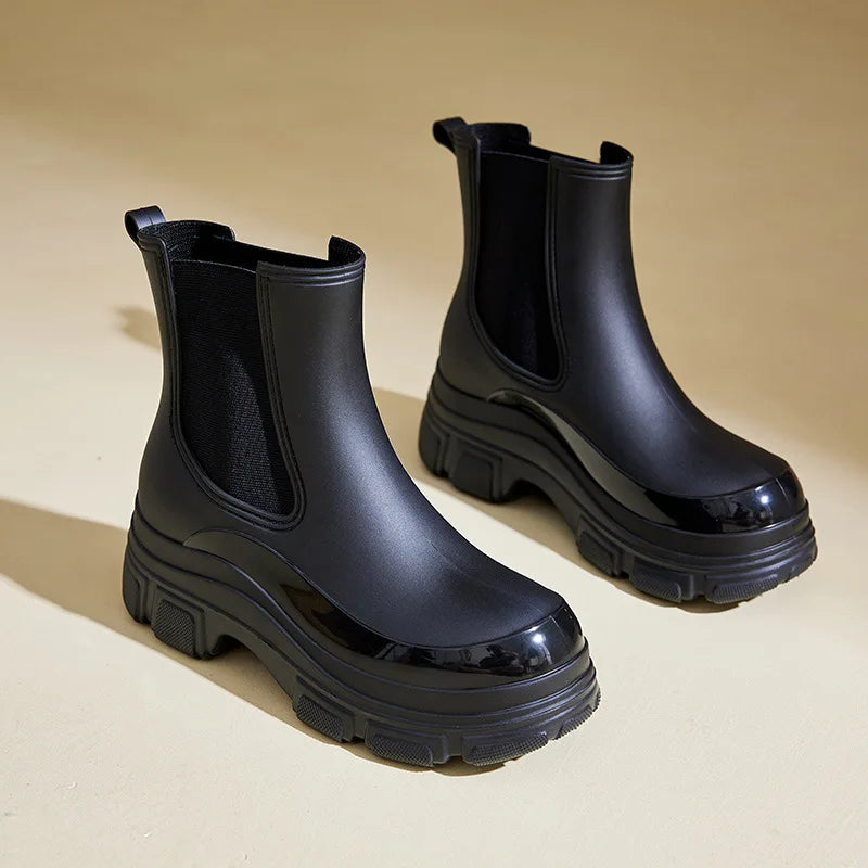 YBQJOO Women's Waterproof Rain Boots – Slip-On Ankle Boots Women's Rain Boots Axl black 40