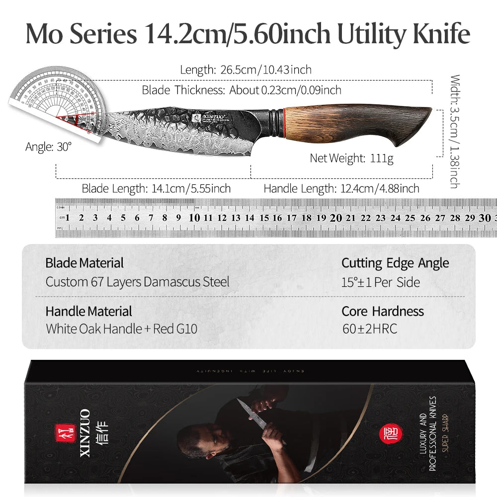 XINZUO 5.5" Damascus Utility Knife – 67-Layer Super Steel Damascus Utility Knife Axl