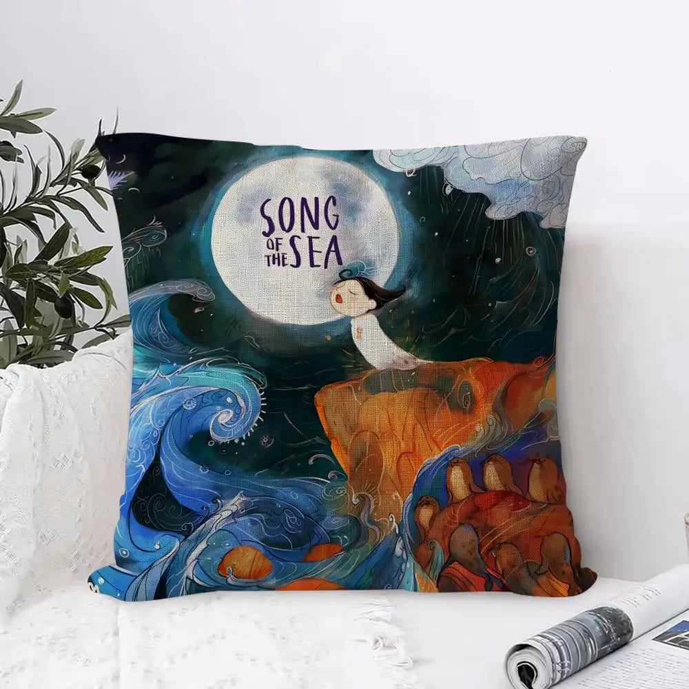 Song of the Sea Linen Cushion Cover | Hidden Zipper Pillowcase Decorative Cushion Cover Axl White6 35X35cm