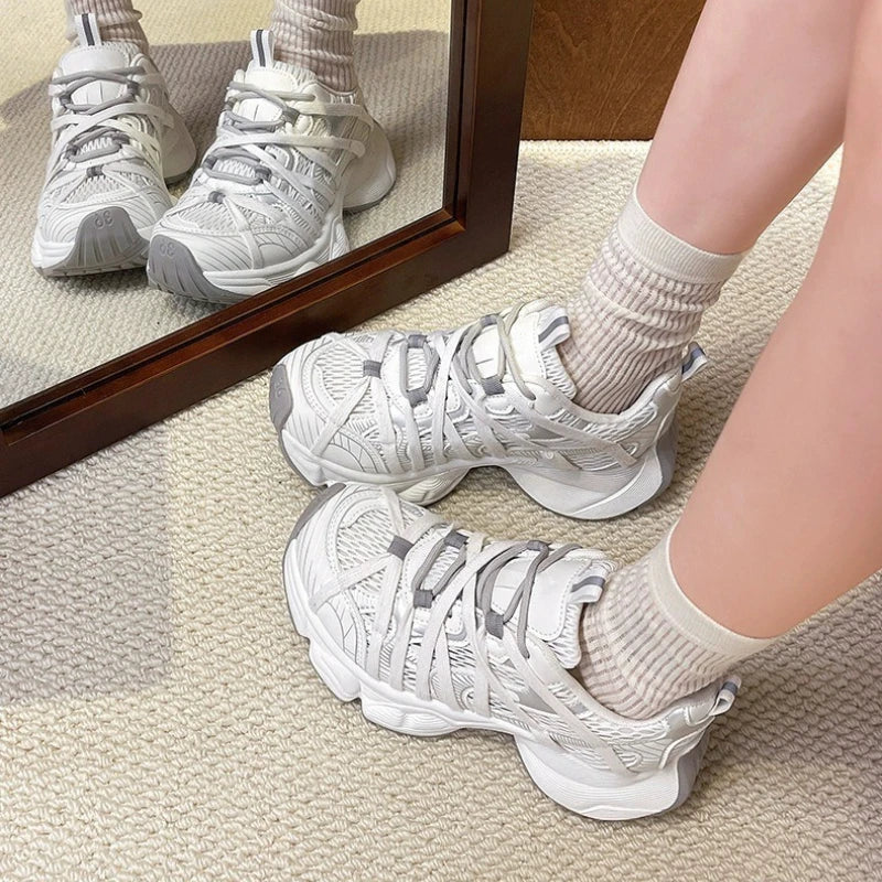 Women's Chunky Sole Sneakers – Breathable Mesh Platform Shoes Women's Sneakers Axl