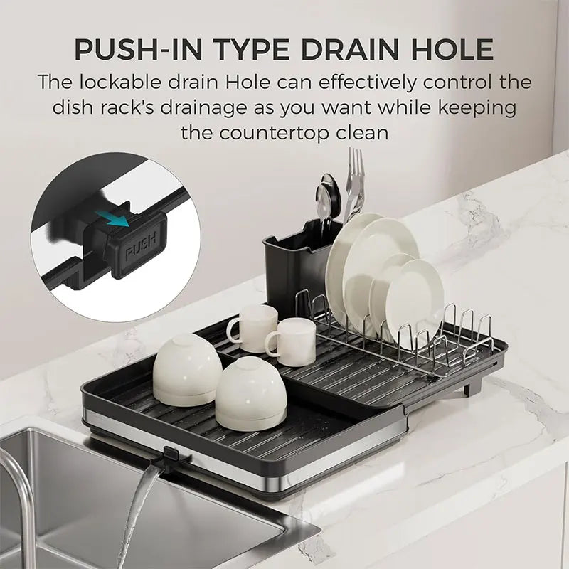 Expandable Dish Drying Rack with Drainboard & Wine Glass Holder Dish Drying Rack Axl