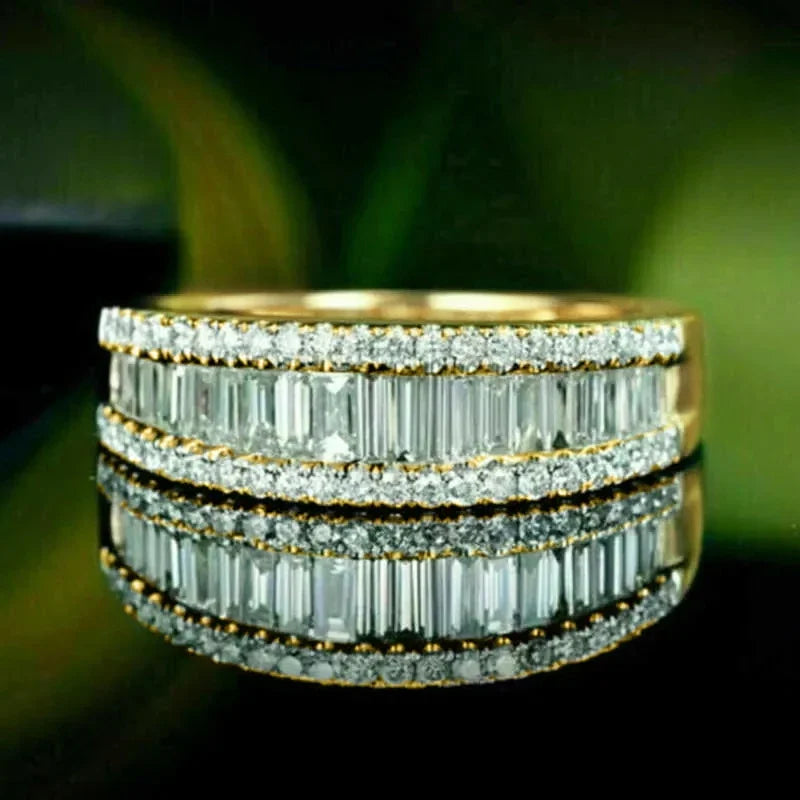 Huitan Gold CZ Women's Pavé Engagement Ring | Cubic Zirconia Fashion Jewelry Ring Axl
