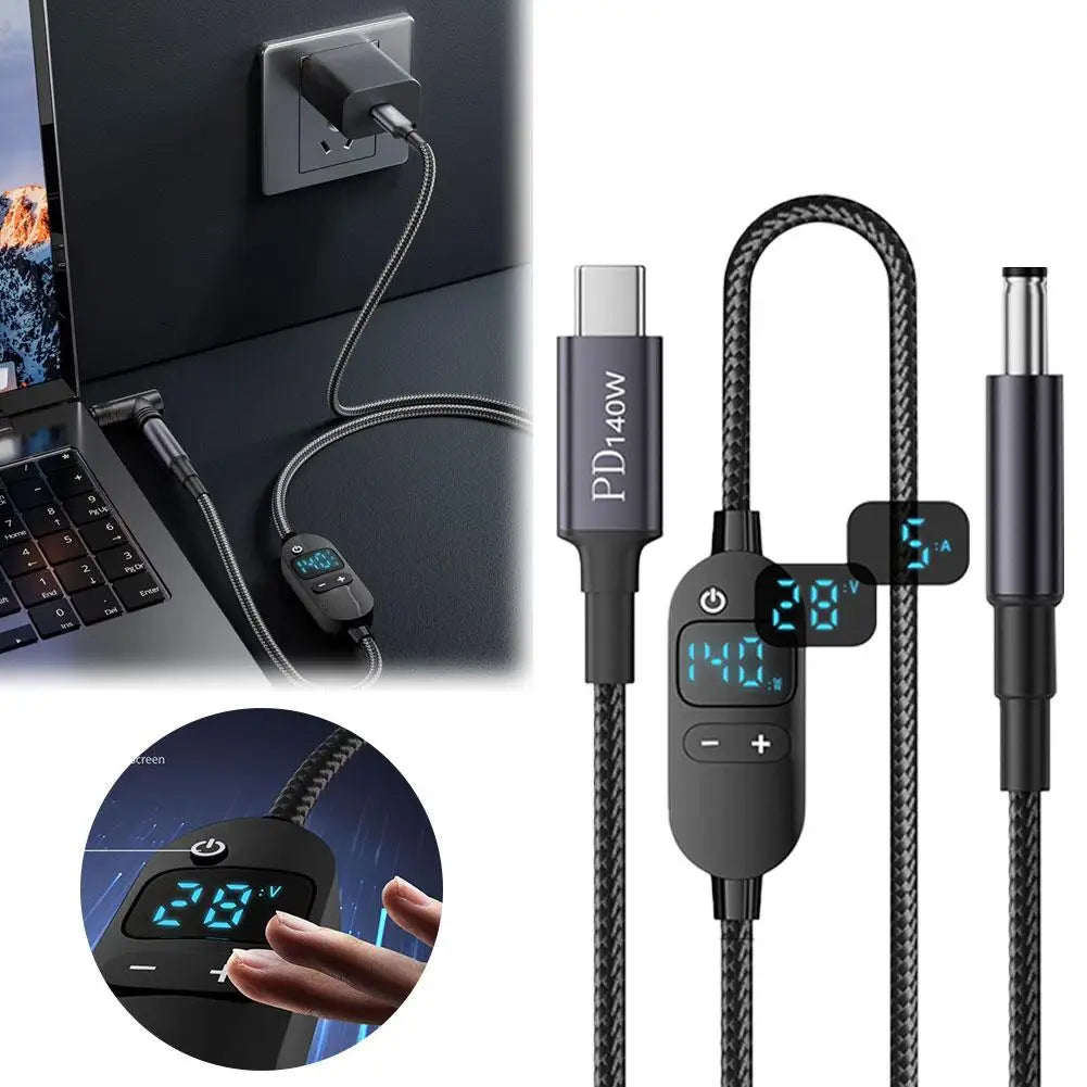 USB-C to DC PD 140W Adapter Cable – Adjustable Voltage Display Power Adapter Cable Axl