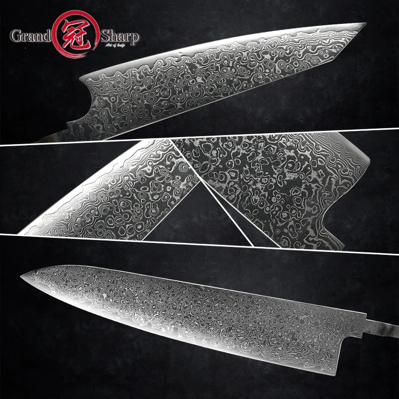 Grandsharp 67-Layer Damascus Steel Knife Blank Blade – DIY Chef Damascus Knife Blank Axl