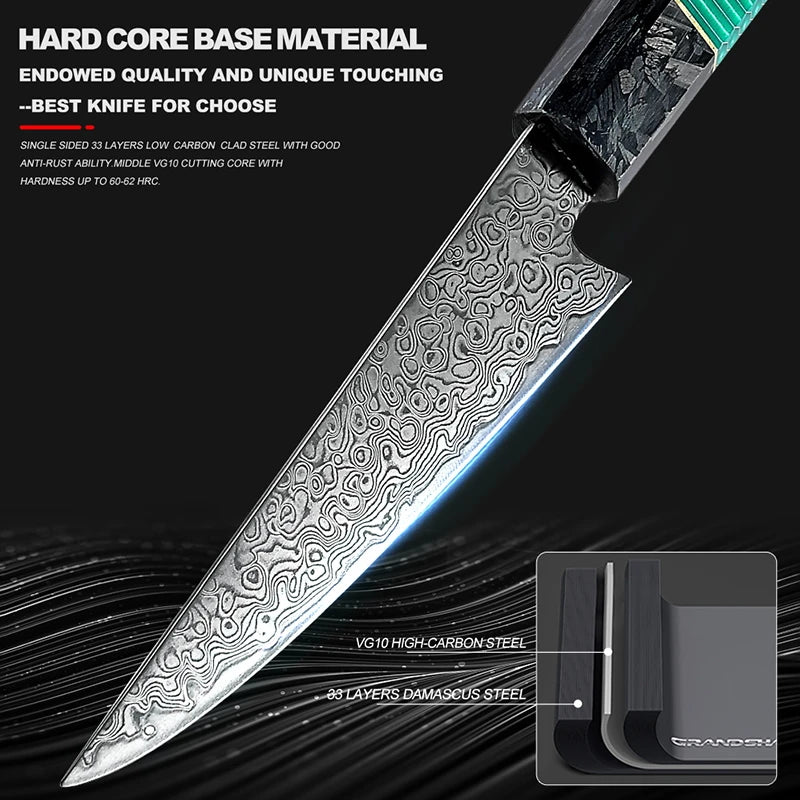 Grandsharp Damascus VG10 Petty Chef Knife – 13.2cm Blade Damascus Kitchen Knife Axl