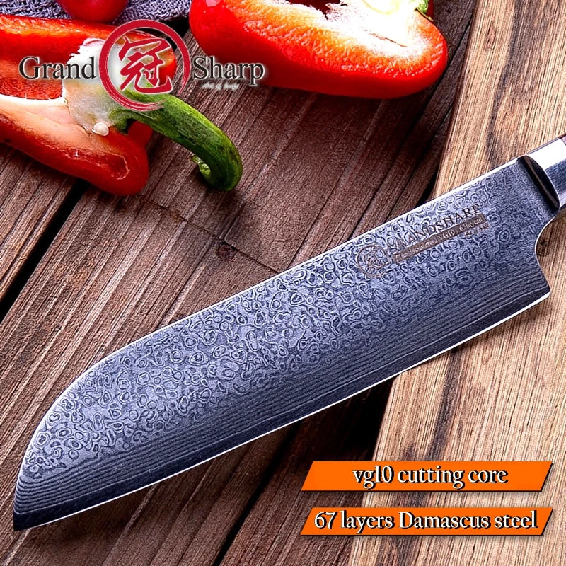Grandsharp 6.7" VG10 67-Layer Damascus Santoku Knife Damascus Santoku Knife Axl