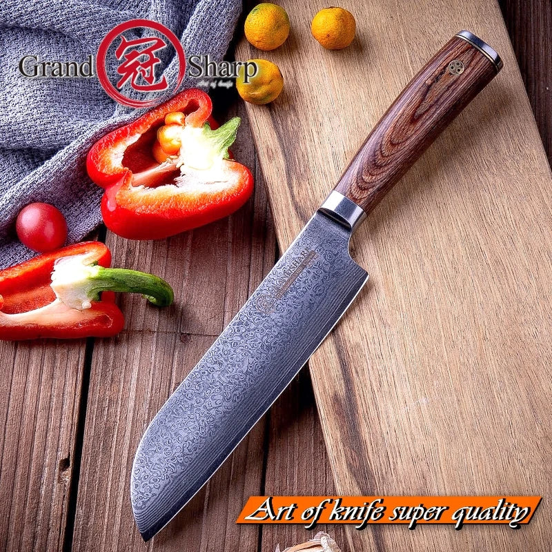 Grandsharp 6.7" VG10 67-Layer Damascus Santoku Knife Damascus Santoku Knife Axl