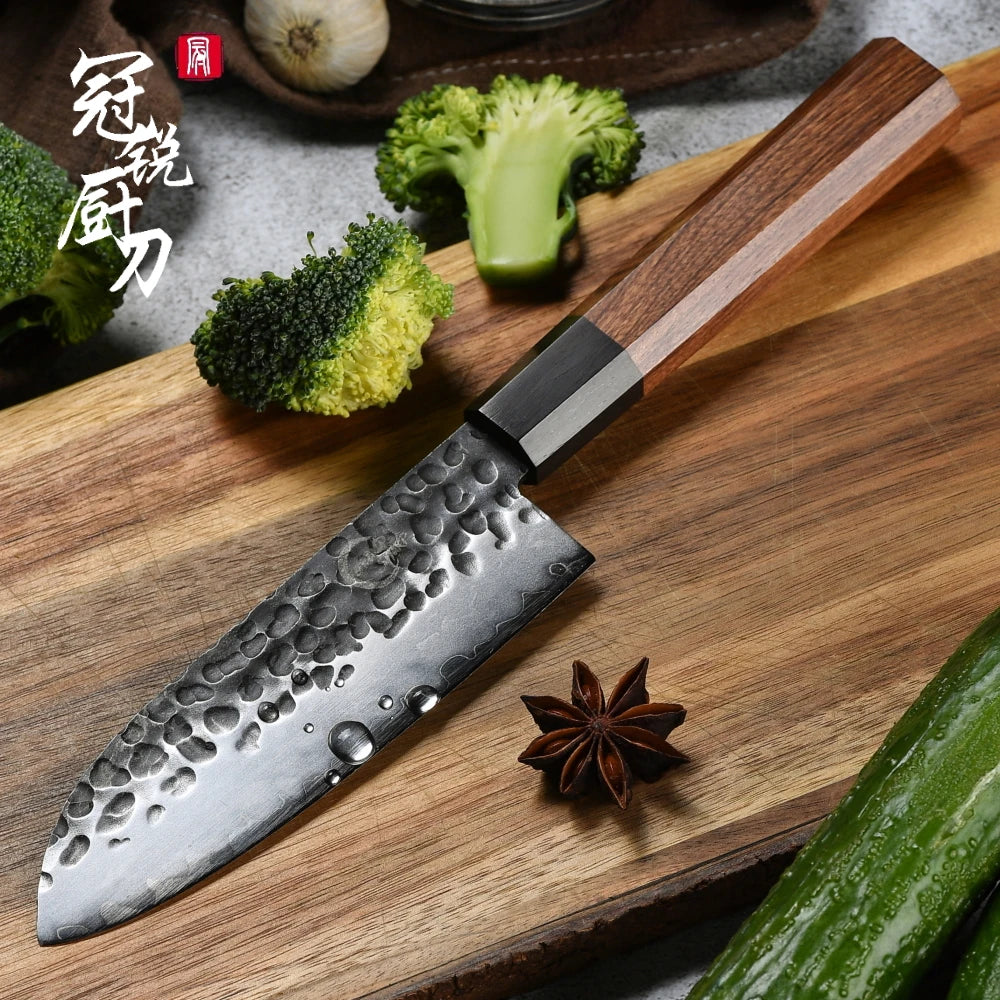 Grandsharp 5" Santoku Knife – AUS-10 Steel & Wooden Saya Box Santoku Kitchen Knife Axl