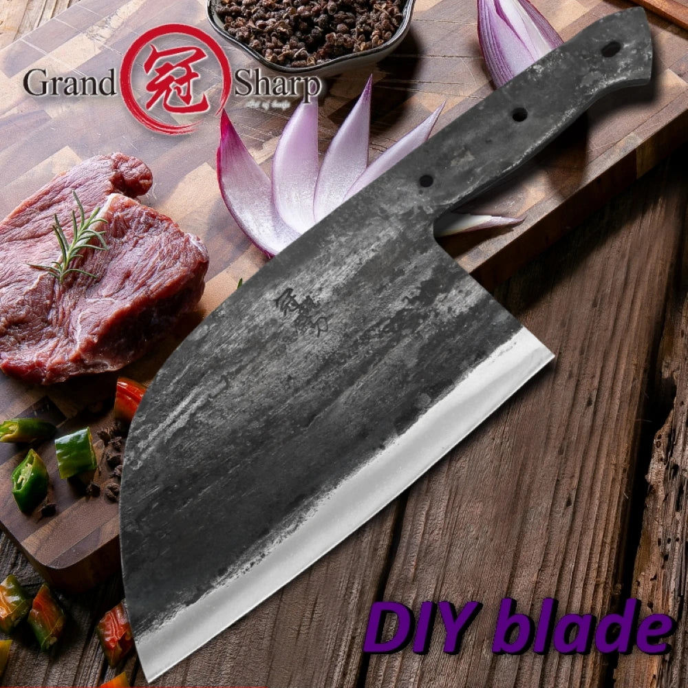 Grandsharp Handmade Forged Chinese Cleaver DIY Blank Blade Forged Cleaver Blank Axl