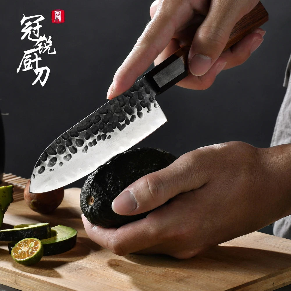 Grandsharp 5" Santoku Knife – AUS-10 Steel & Wooden Saya Box Santoku Kitchen Knife Axl