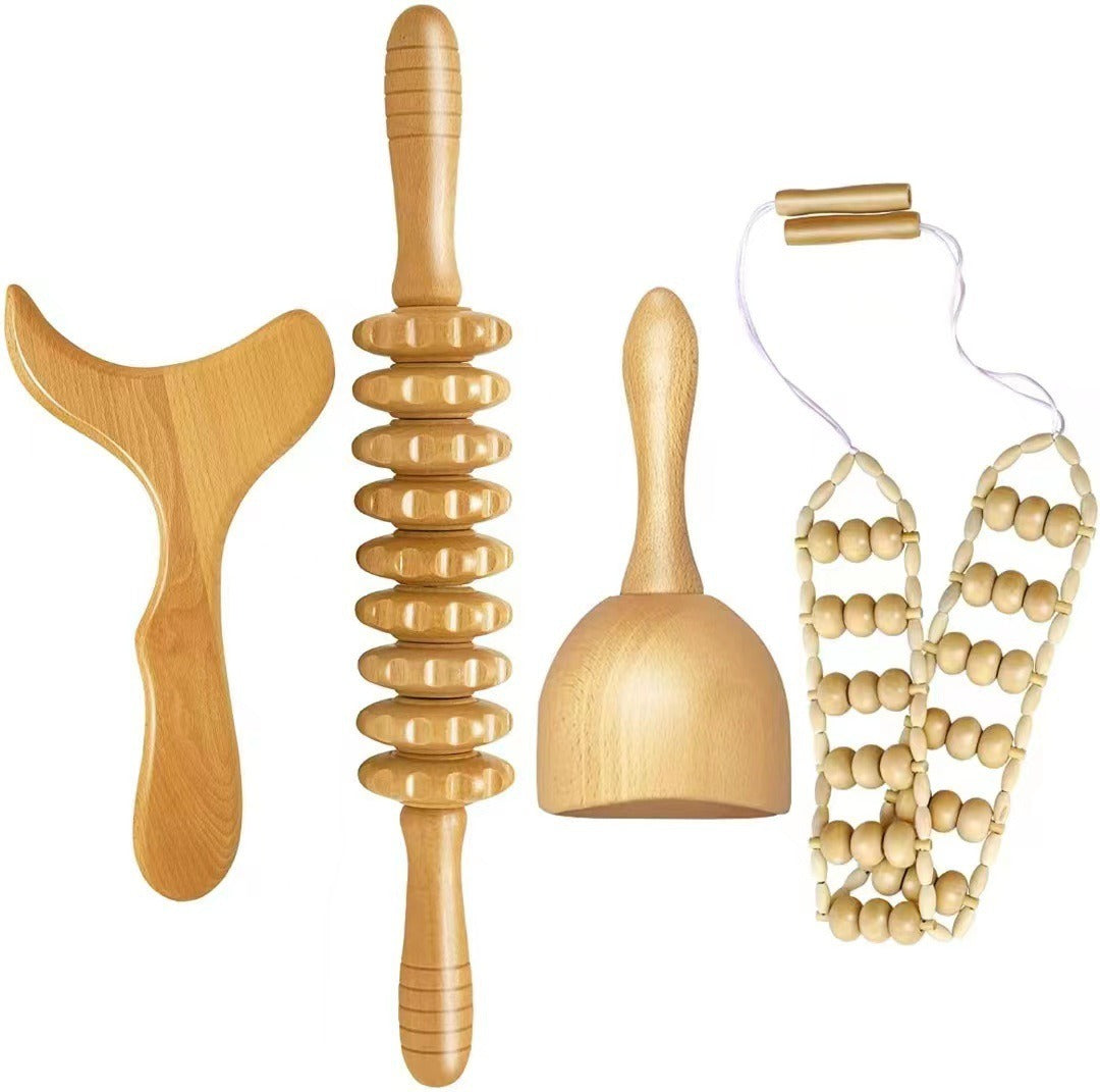 Wooden Anti-Cellulite Massage Roller Set Axl Birch 4pcs set