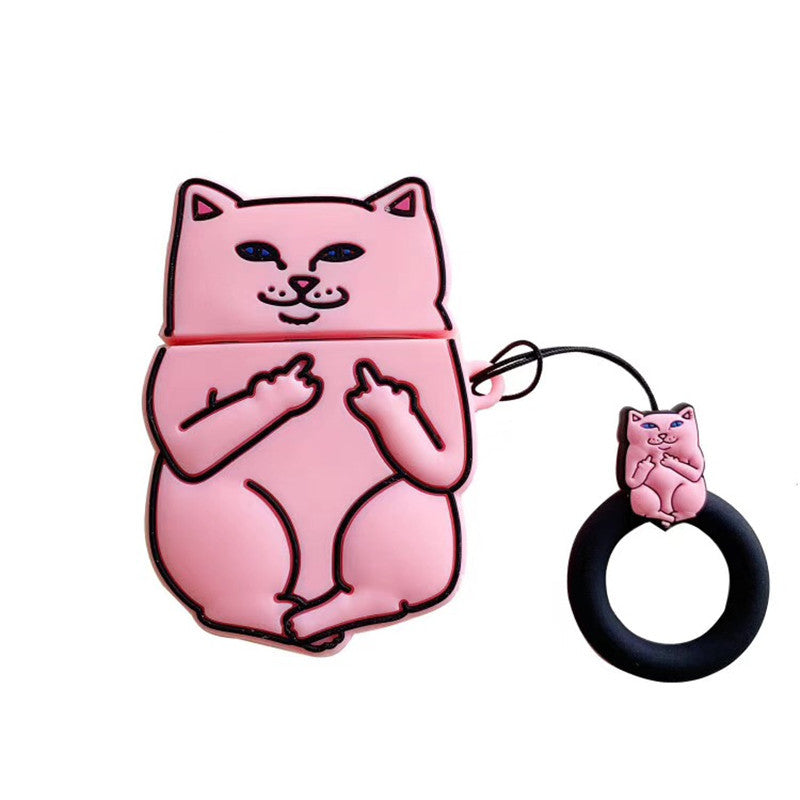 Middle Finger Cat Cartoon AirPods Case Cover Axl Pink