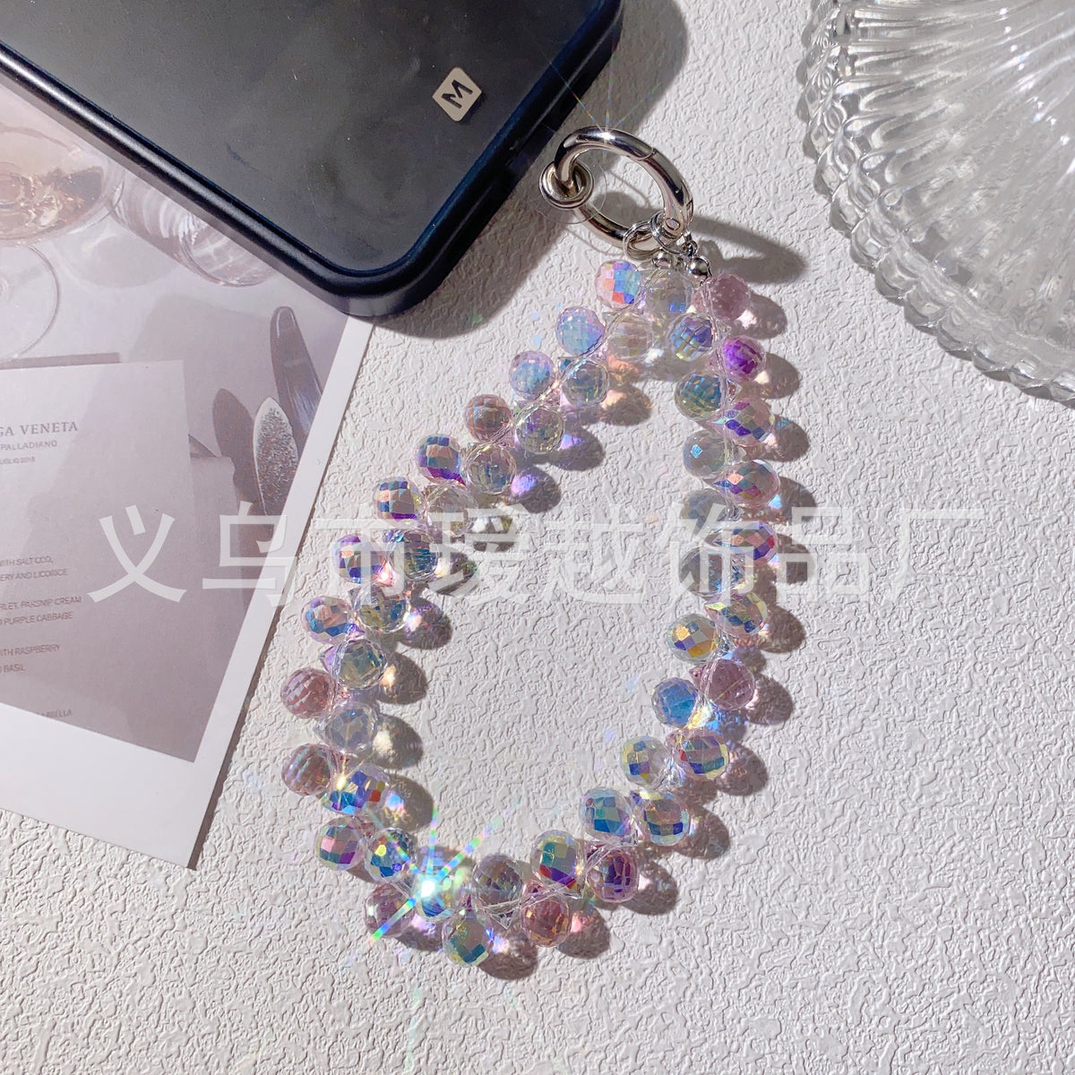 Creative Crystal Phone Chain with Elegant Beads and Design Axl 8 Pink