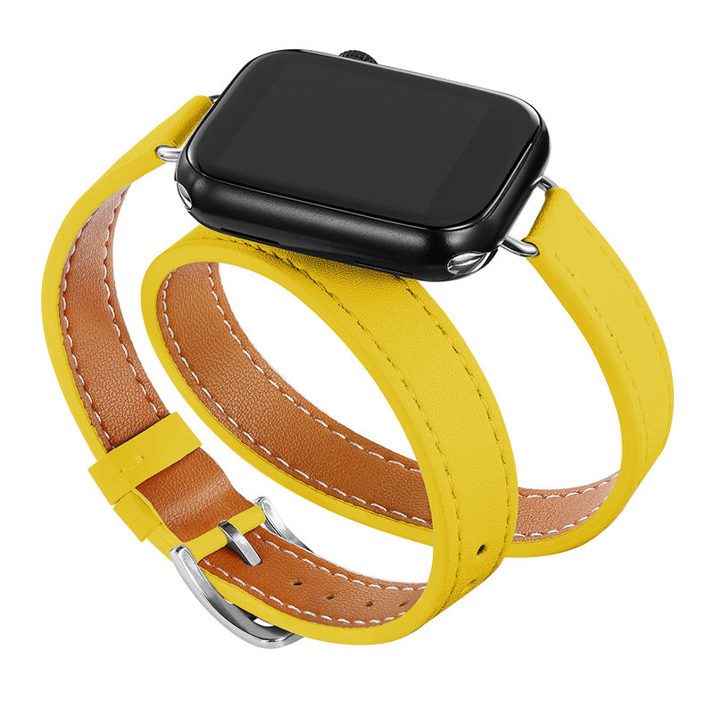 Slim Double Loop Leather Band for Apple Watch 8/7/6/4 Axl Bright yellow / 38/40/41MM