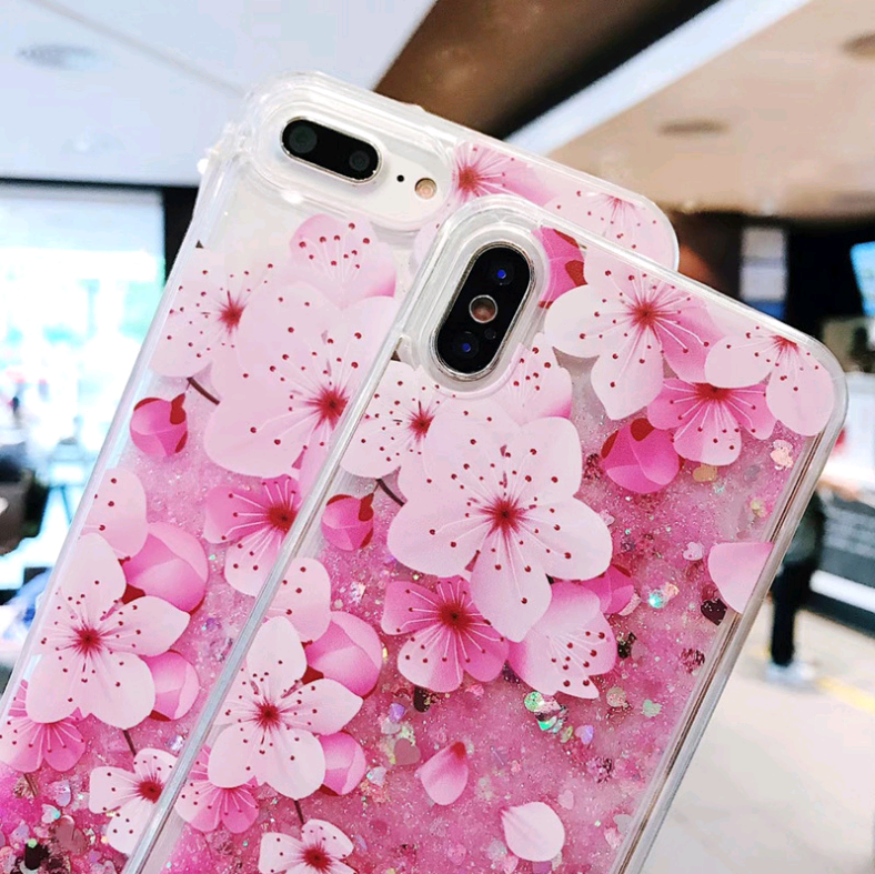 Pink Peony Glitter iPhone Case – Liquid Sand Sparkle Cover Glitter Phone Case Axl