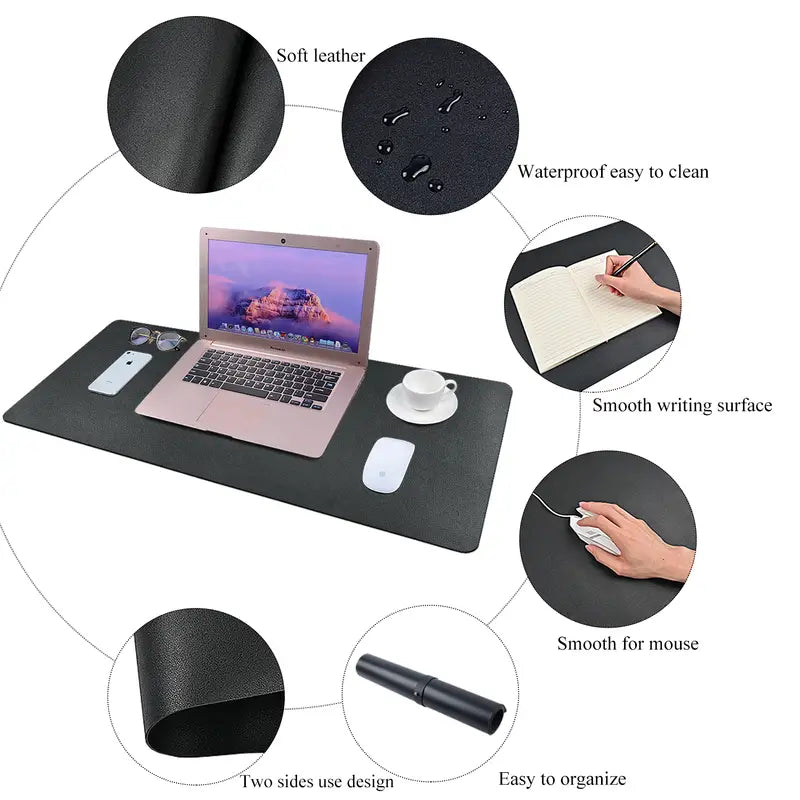 PU Leather Desk Pad Organizer - 31" x 13" Waterproof Axl