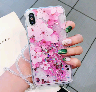 Pink Peony Glitter iPhone Case – Liquid Sand Sparkle Cover Glitter Phone Case Axl Shell chain iPhone11Promax