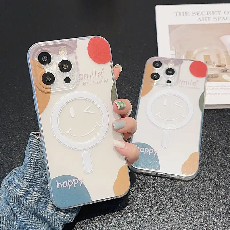 Smiley Face Wireless Charging iPhone Case | Clear TPU iPhone Phone Case Axl