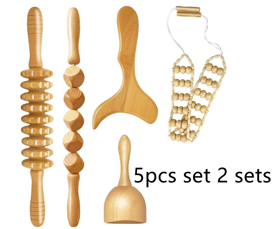 Wooden Anti-Cellulite Massage Roller Set Axl Birch 5pcs set2 sets
