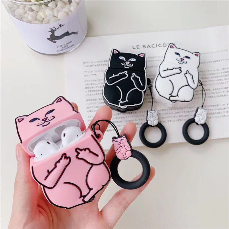 Middle Finger Cat Cartoon AirPods Case Cover Axl