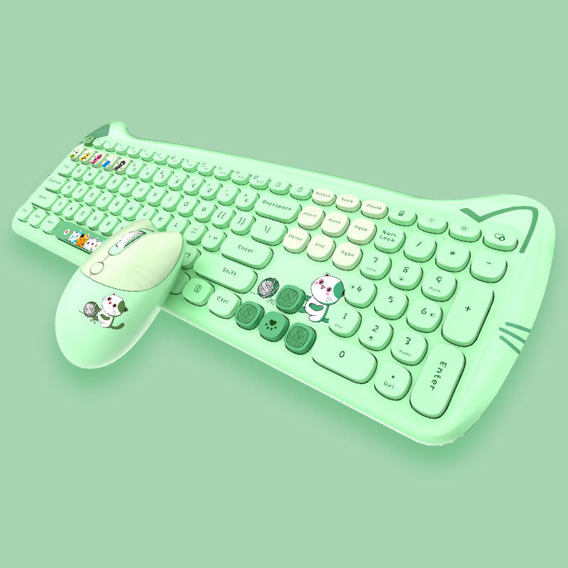 Wireless Keyboard and Mouse Set for Girls (Punk Style) Axl Meow Meng PLUS Green Mixed Color (New without Mouse Pad)