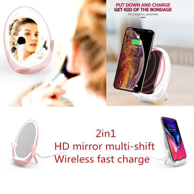 Portable Stand Mirror with Light and Wireless Charger Axl