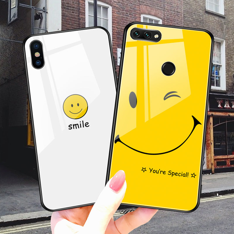 Happy Smiley Face Tempered Glass iPhone Case – Yellow & White Glass Phone Case Axl