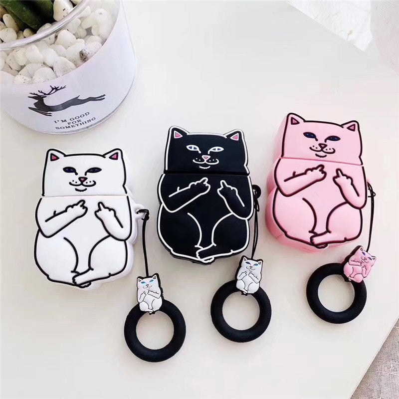 Middle Finger Cat Cartoon AirPods Case Cover Axl