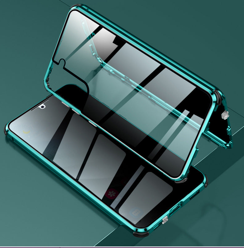 Metal Shield Dual-Sided Glass Case for Samsung S21–S23
