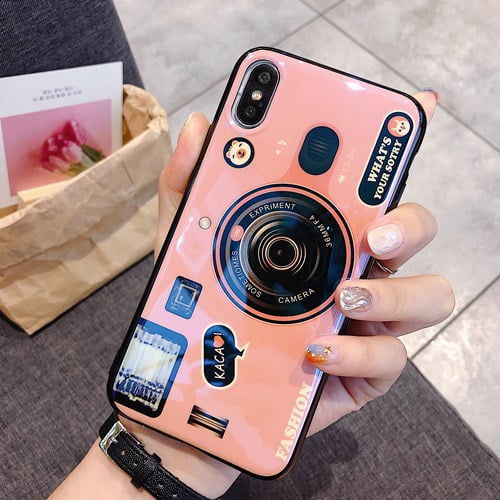 Retro Camera iPhone Case TPU Back Cover – Blue & Pink