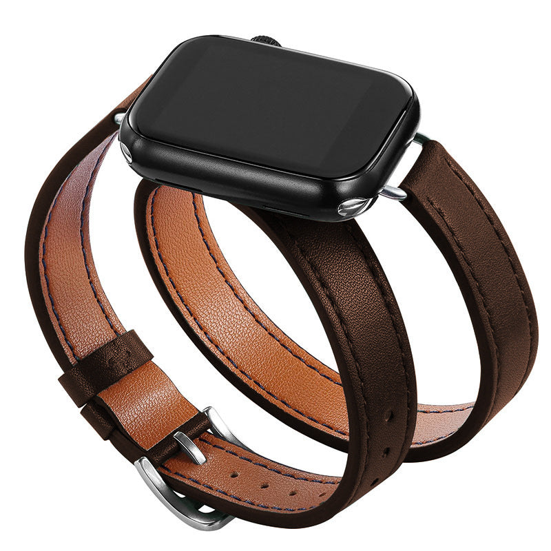 Slim Double Loop Leather Band for Apple Watch 8/7/6/4 Axl Coffee / 38/40/41MM