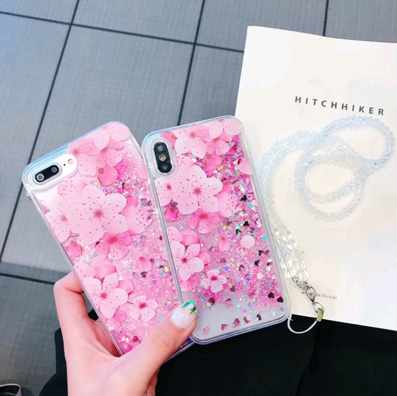 Pink Peony Glitter iPhone Case – Liquid Sand Sparkle Cover Glitter Phone Case Axl