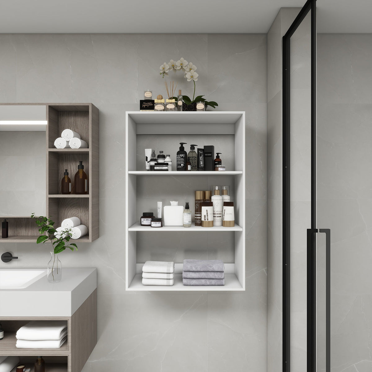 B4 Bathroom colset shelves Wood Modular Closet System Wall Mounted Shelves Walk in Clothes Storage Cabinet Shelving Built in Closet Organizer for Bedroom White 31.49''W x 16.04''D x 47.24''H Axl
