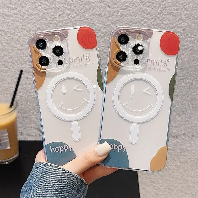 Smiley Face Wireless Charging iPhone Case | Clear TPU iPhone Phone Case Axl