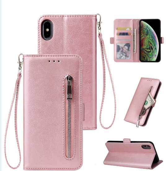Zipper Wallet Case for iPhone 6 7 8 X XR XS – TPU Leather