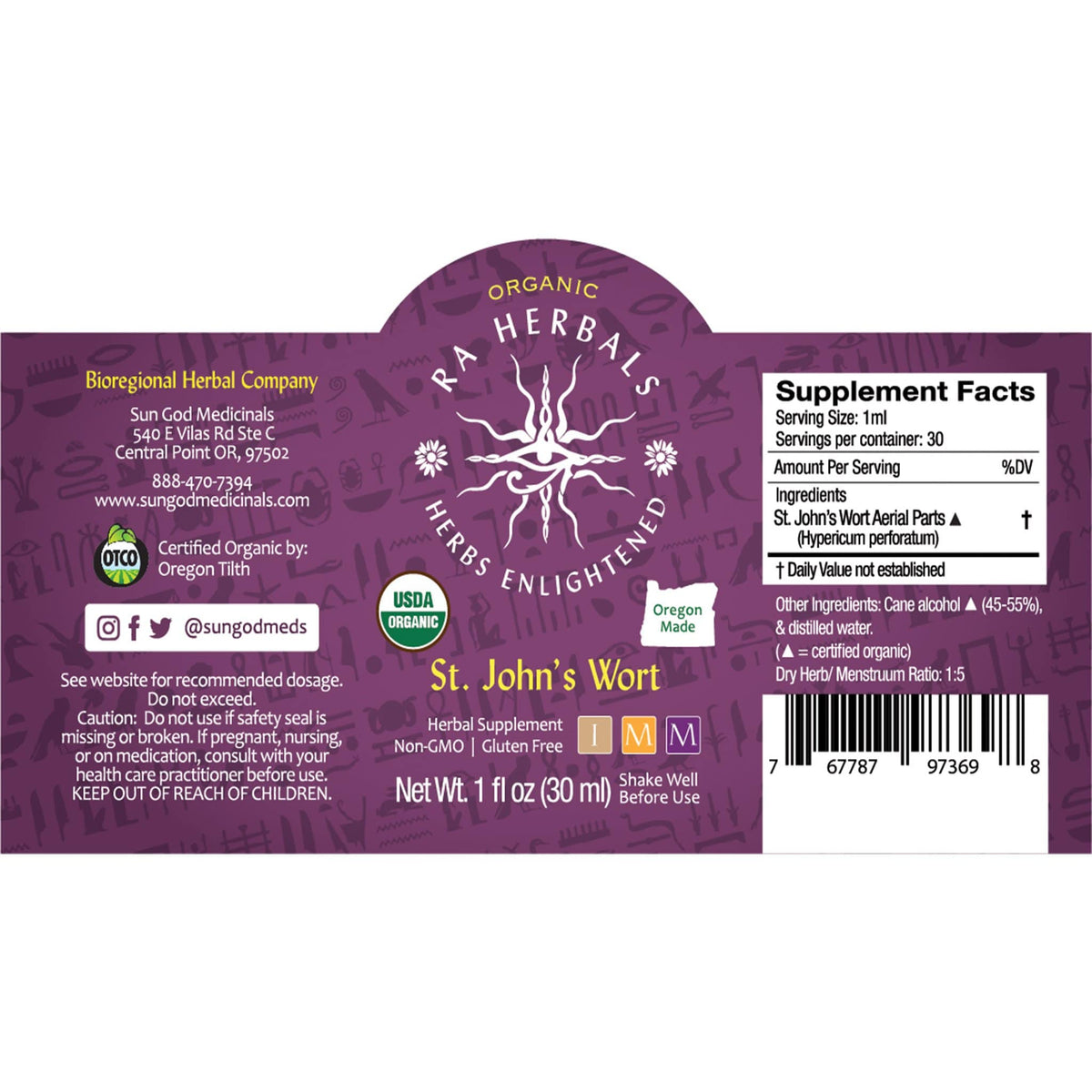 Ra Herbals Certified Organic St. John's Wort Tincture Axl