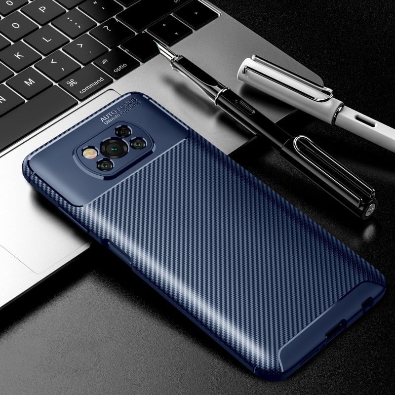 Carbon Fiber TPU Case for Redmi Note 9 – Drop Protection Phone Protective Case Axl Blue Redmi Note 9