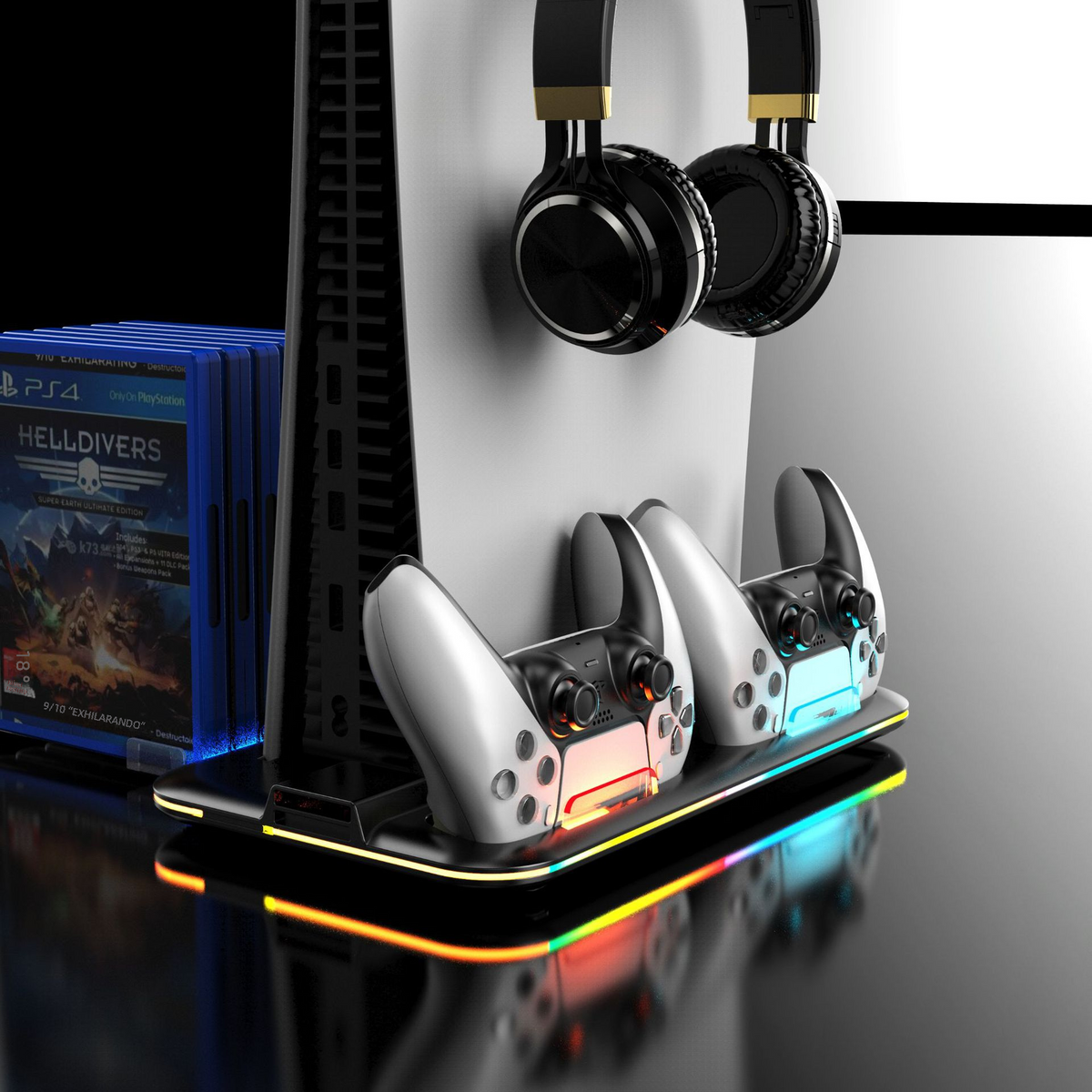 PS5 Charging Dock with RGB Light for Controllers and Headset Axl
